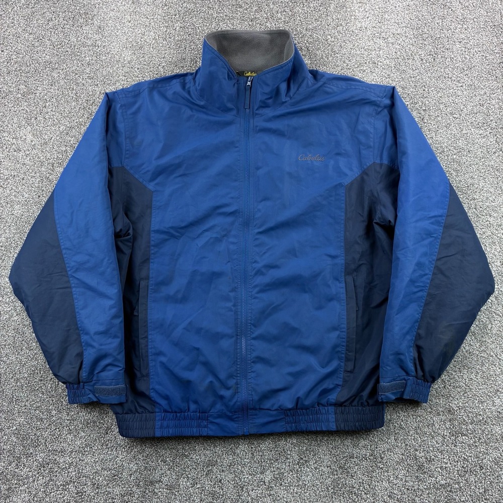 Cabela's Jacket Mens XL Tall Blue Fleece Lined Full Zip Windbreaker Bomber Warm